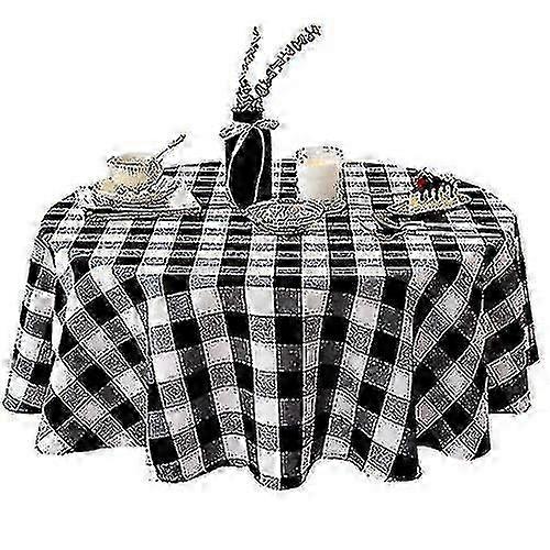 55 Inch Round Checkered Tablecloth compatible with Wedding, Kitchen, Dining Room Table
