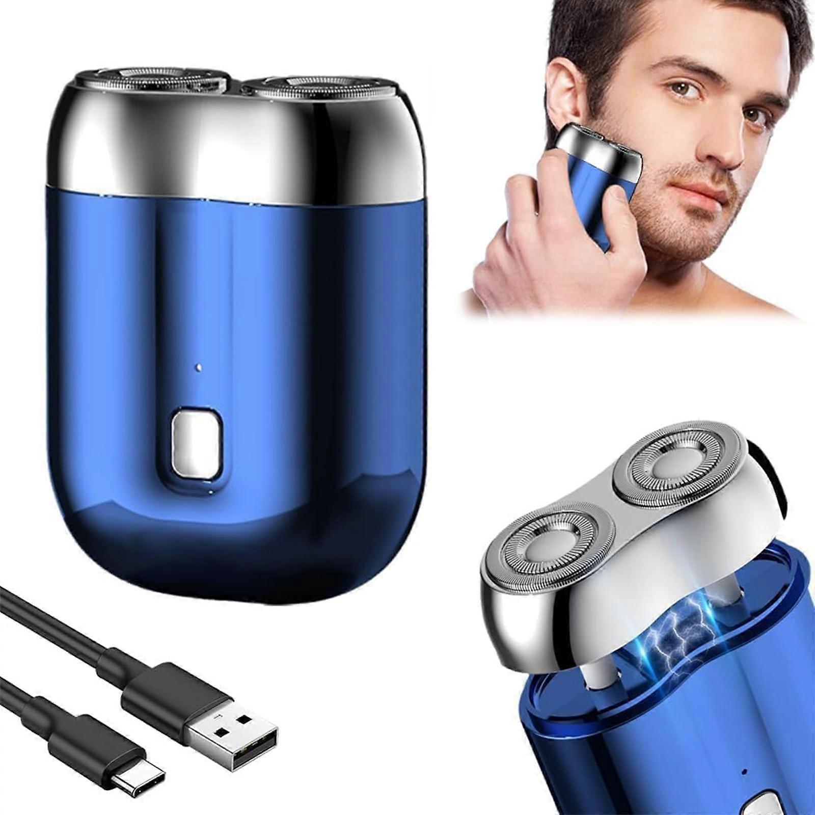 Electric Shaver Dual Head USB Rechargeable Razor for Men, Portable Pocket Size (Blue)