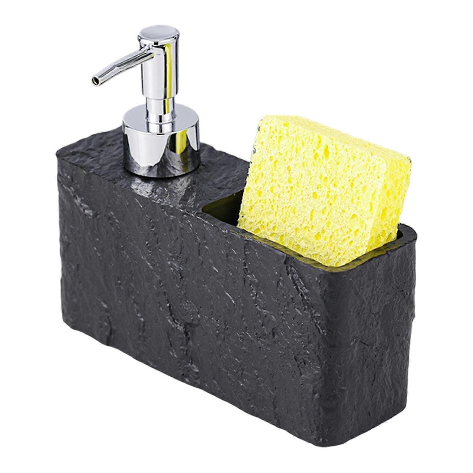 Soap Dispenser with Storage for Sponge and Brush, Sturdy Pump Bottle Organizer, Black