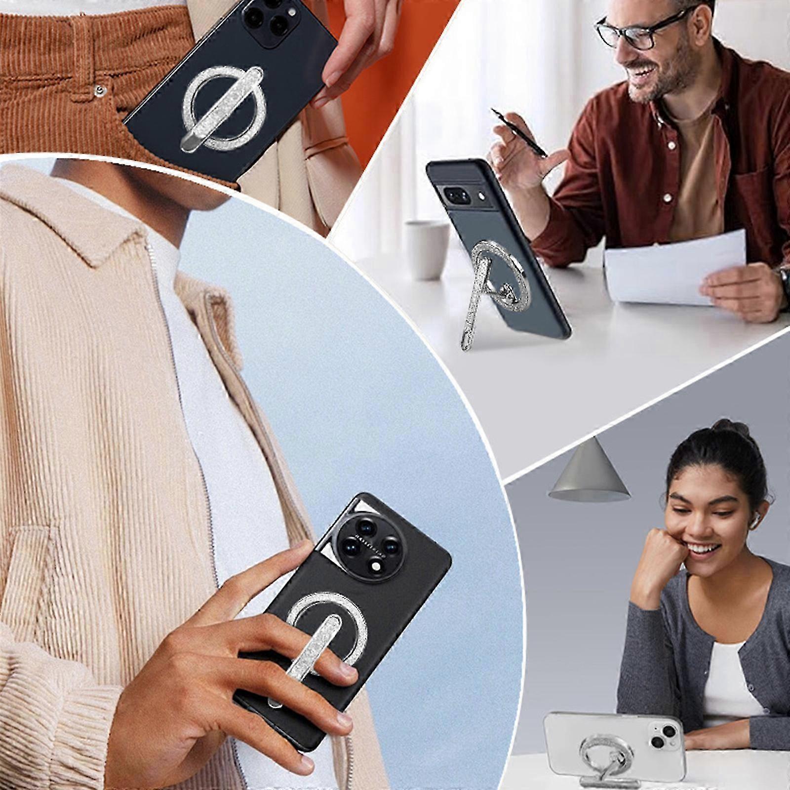 Multiple Angle Adjustable Glittering Brooch Design Phone Grip With Rotatable Magnetic Base Finger Stand Rack For Phone
