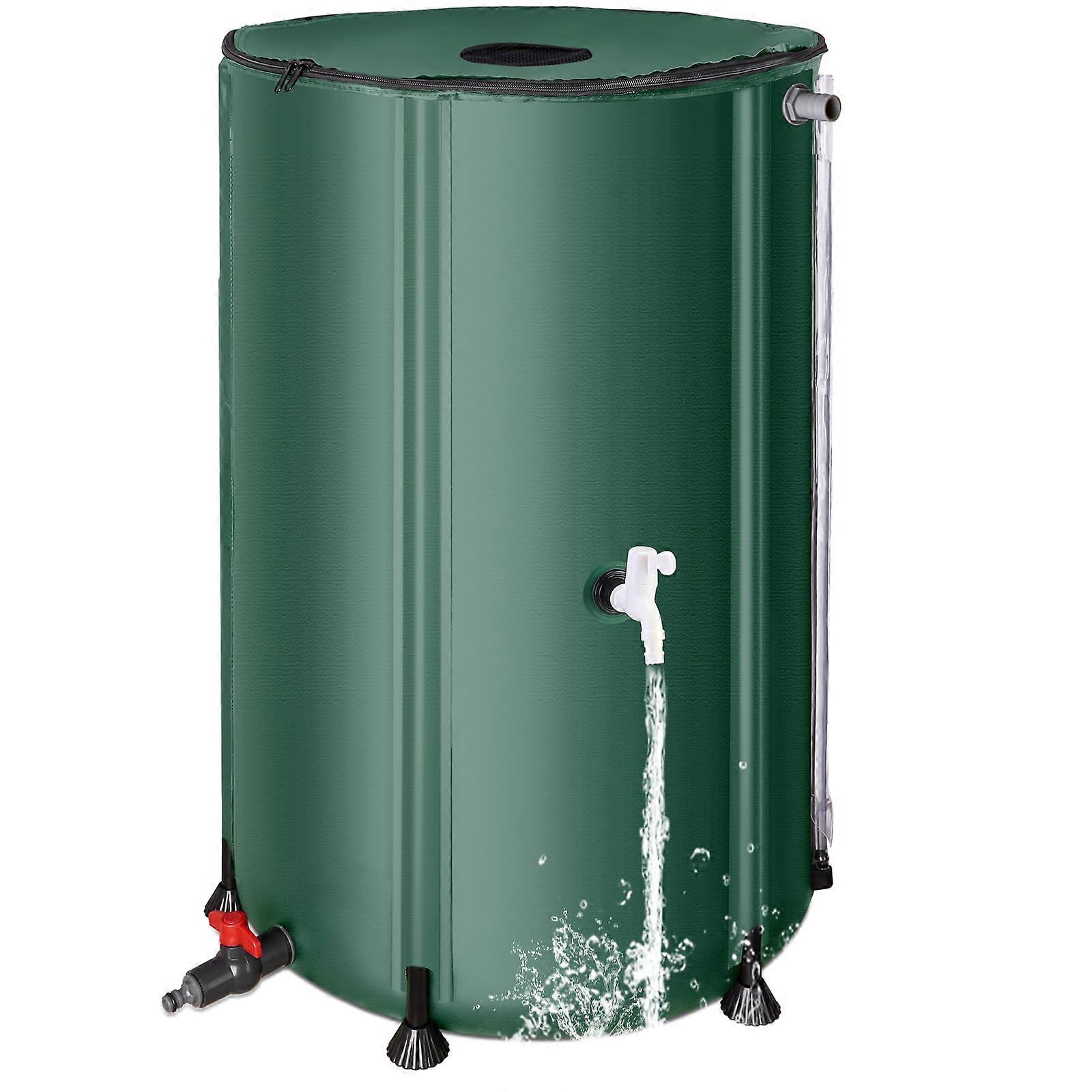 100 Gallon Collapsible Rain Barrel with Filter, Dual Spigots, Leakproof Foldable Rainwater Collection System Green