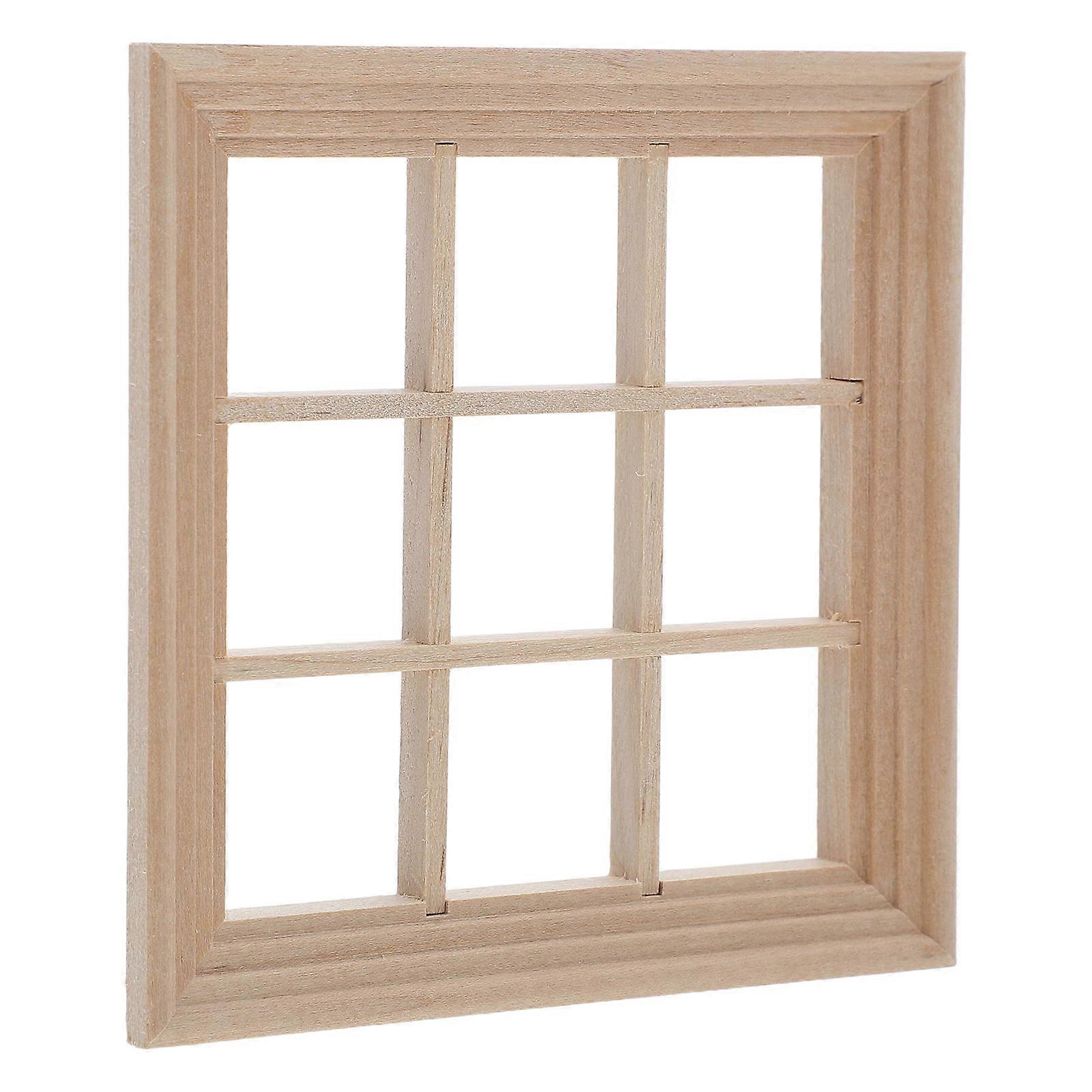 Dollhouse Window Miniature Window Frame for DIY Assembly Beige Wood