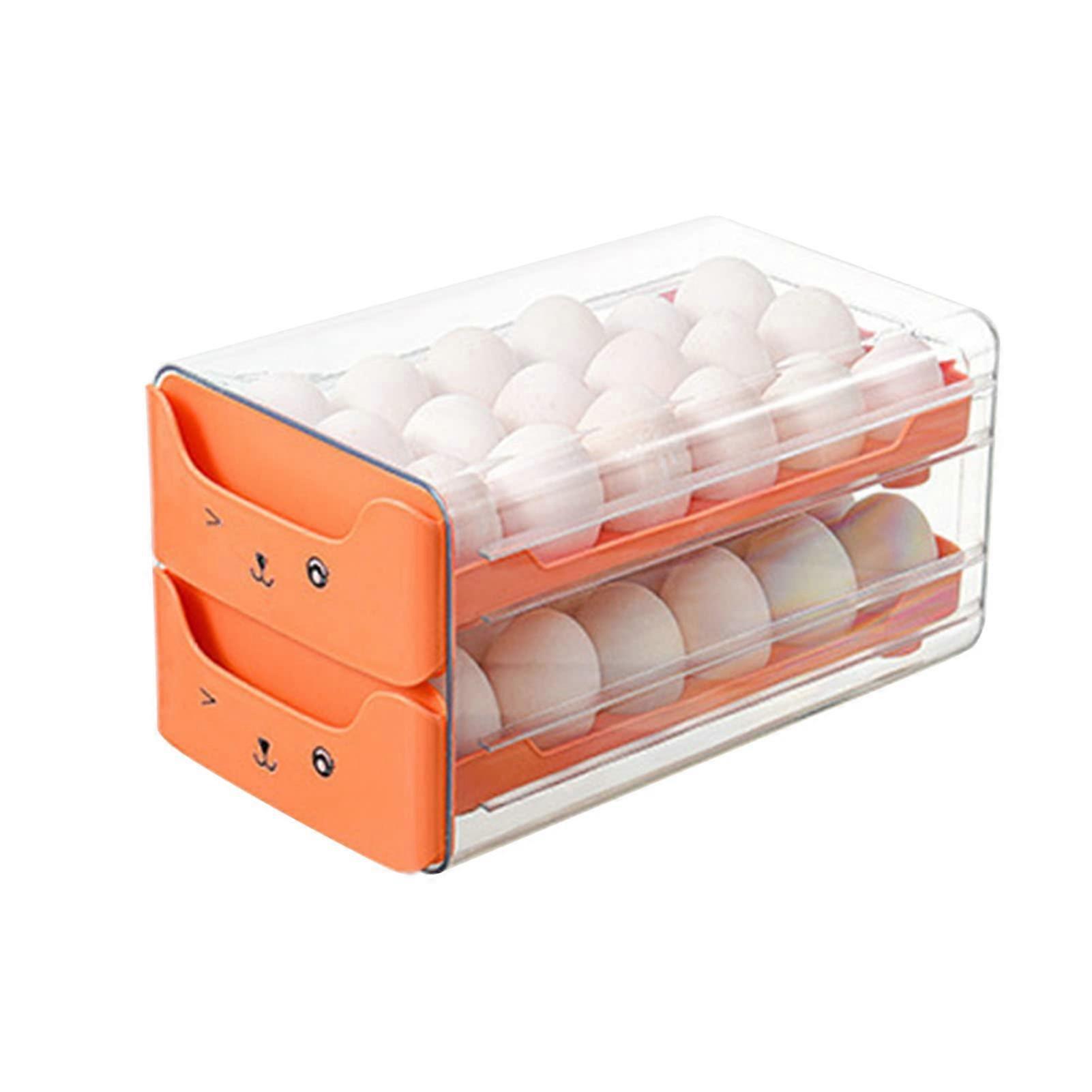 Double Layer Egg Storage Drawer Transparent Organizer for Refrigerator with Secure Egg Slots Orange