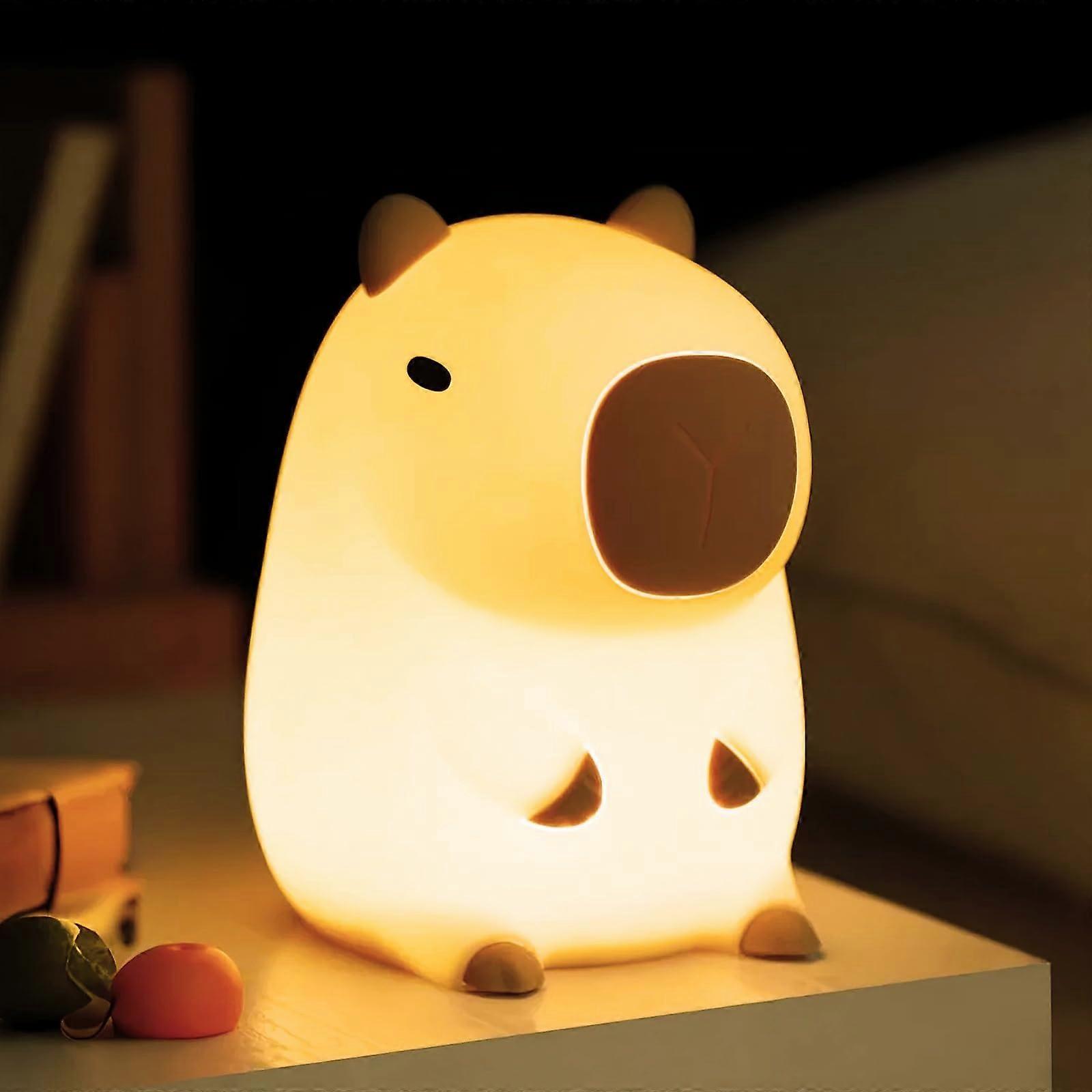 Capybara Night Light for Kids, Cute Silicone Animal Lamp, Dimmable LED with Tap Control and Timer