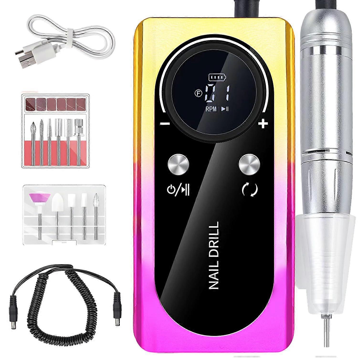 Electric Nail Drill Machine 45000RPM Rechargeable Professional Nail File with LCD Display for Manicure and Pedicure