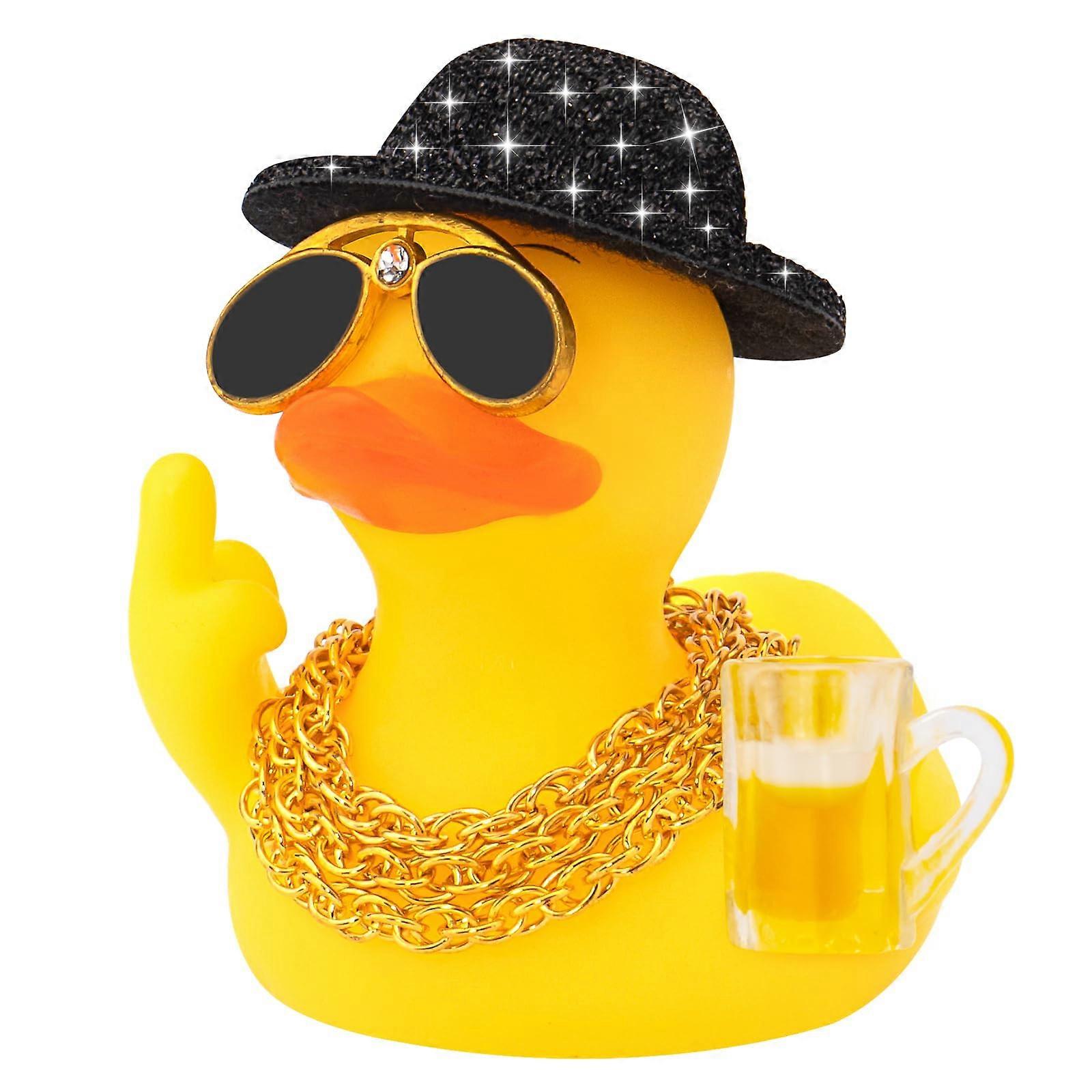 Funny Rubber Duck Car Dashboard Ornament with Whimsical Design and Squeak Feature, Black