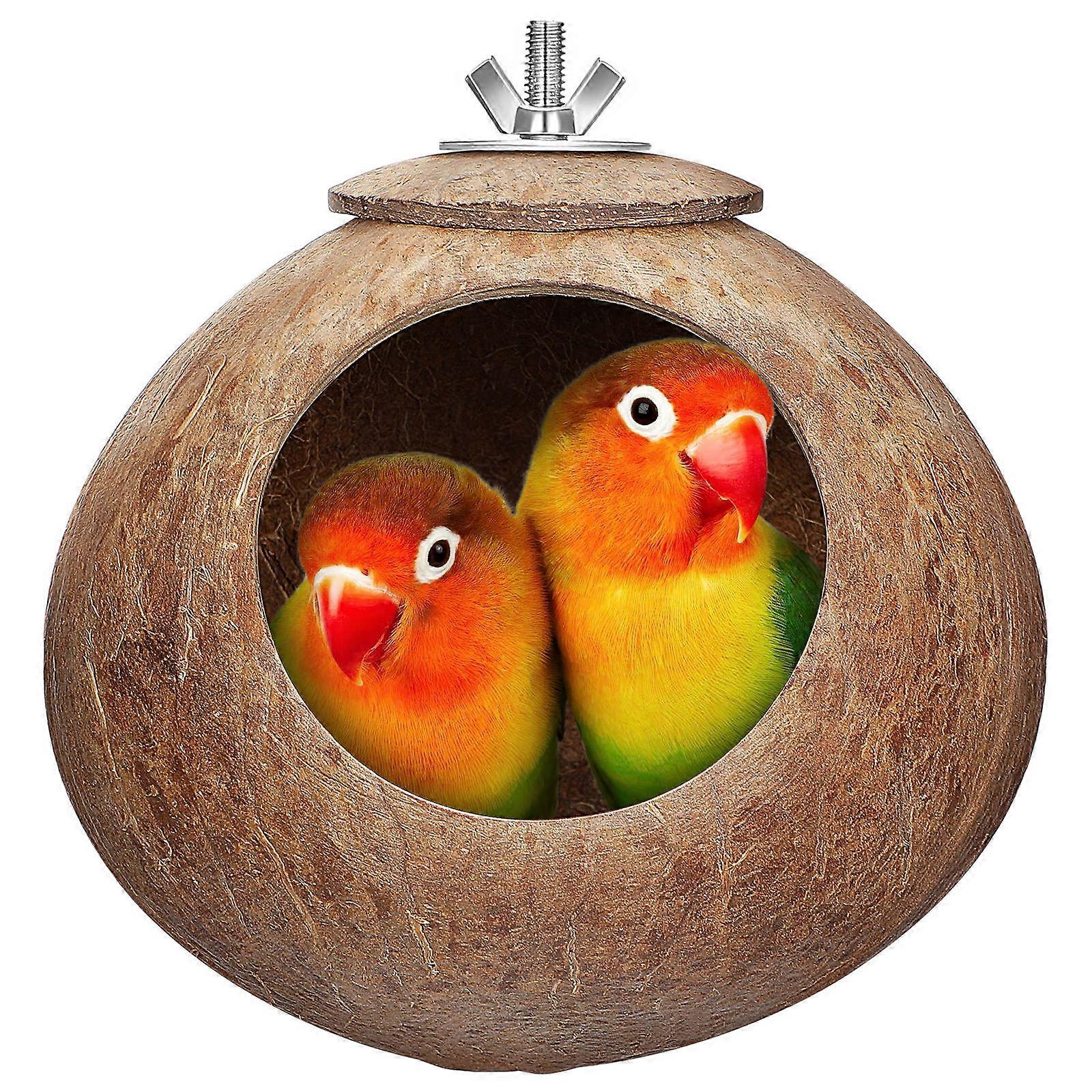POPETPOP Coconut Shell Pet Bird Nest Hamster Squirrel Breeding Nest Crafts Delicate Bird House Pendant for Yard Garden