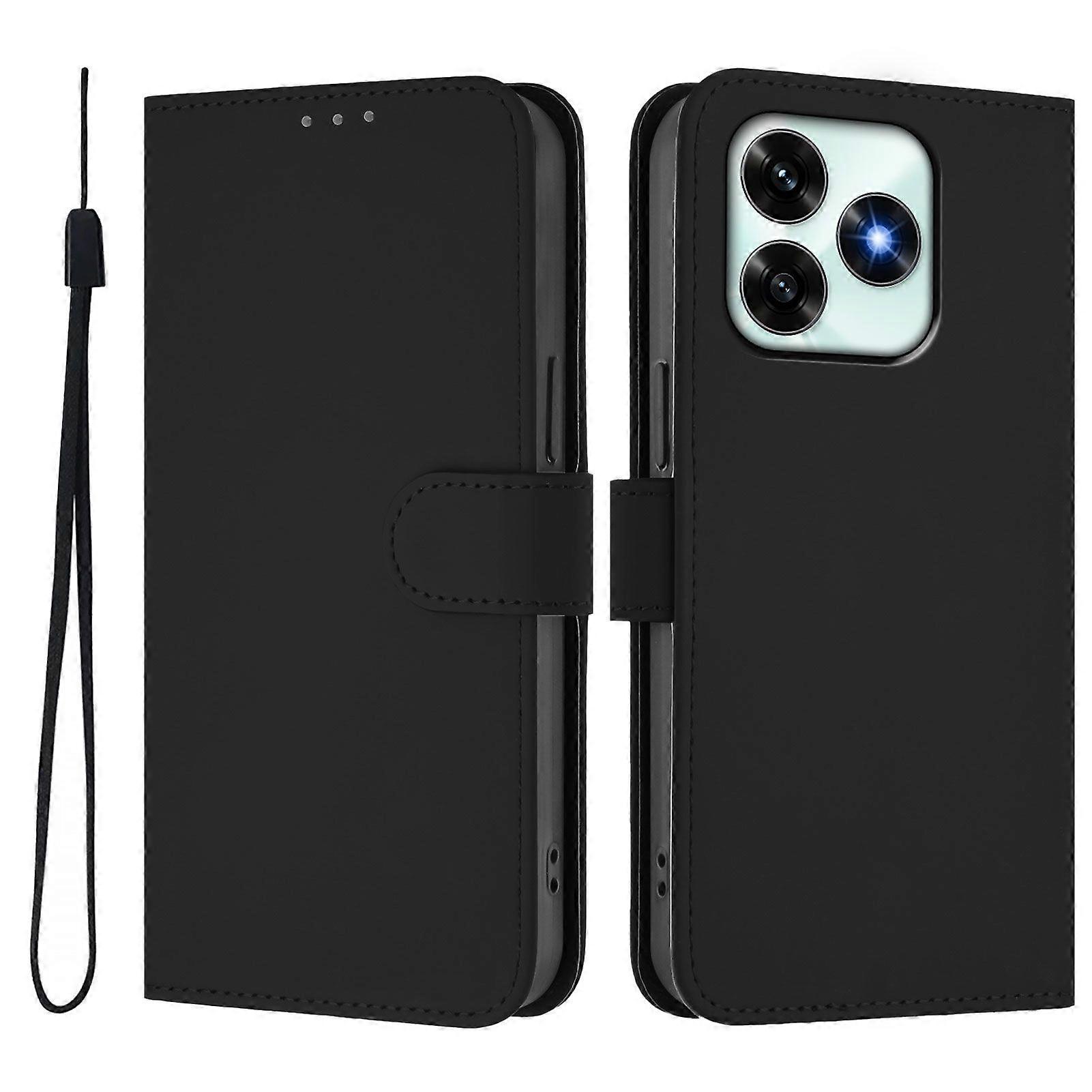 For Honor X5c Plus 4G Case Solid Color Wallet Leather Phone Cover with Strap