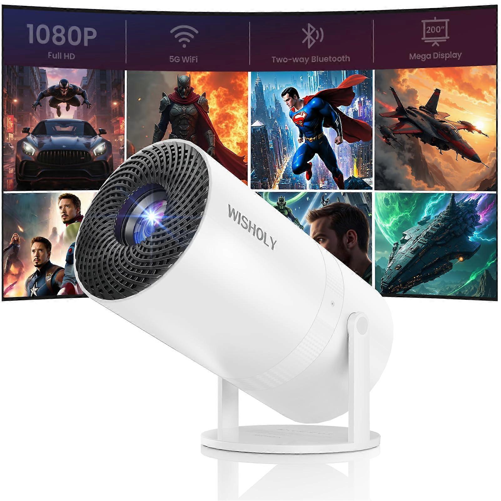 Mini Projector with WiFi and Bluetooth, 1080P HD, 180° Rotatable, Auto Keystone for Home and Outdoor