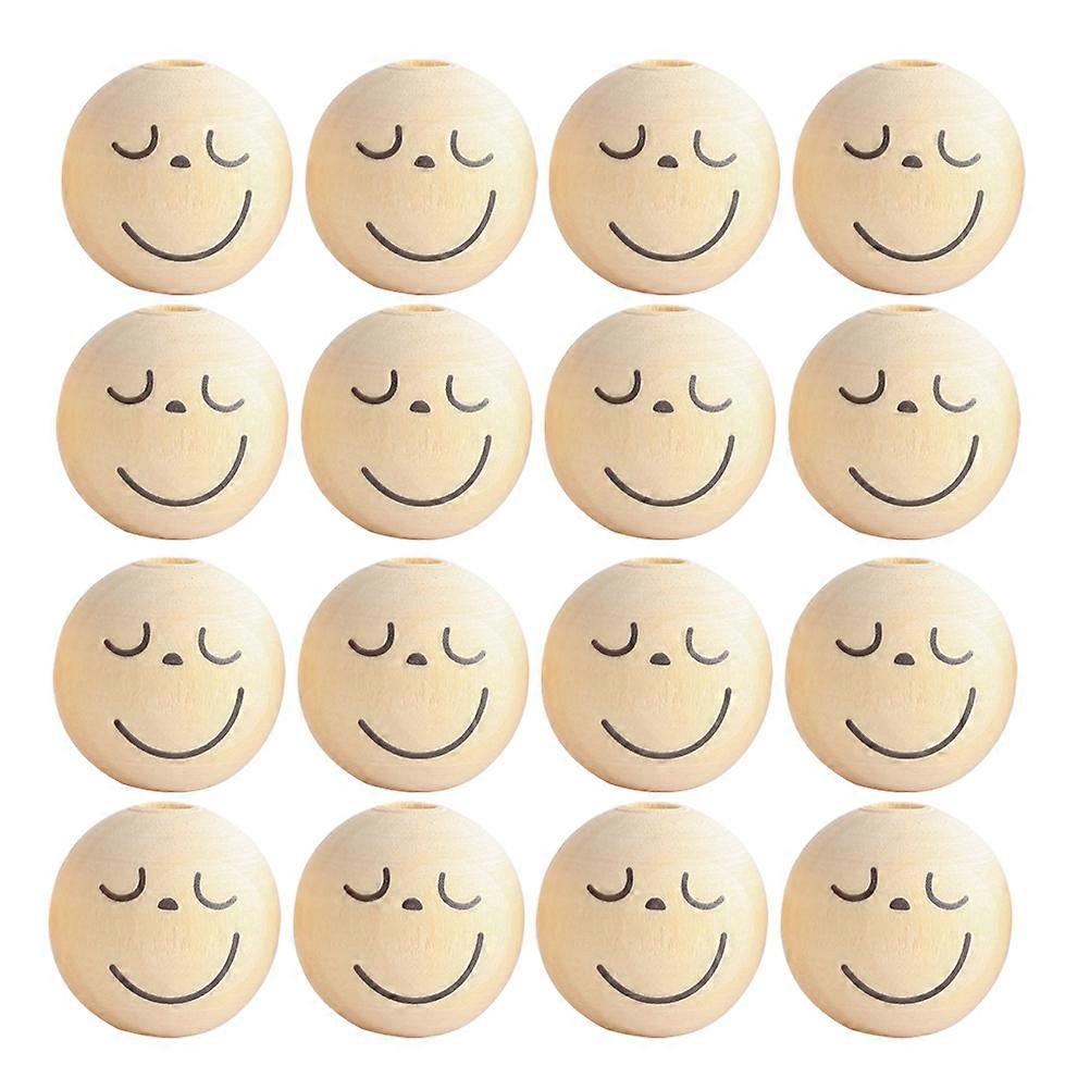 50pcs Face Pattern Wooden Beads for DIY Craft Projects Beige Color Smooth Surface