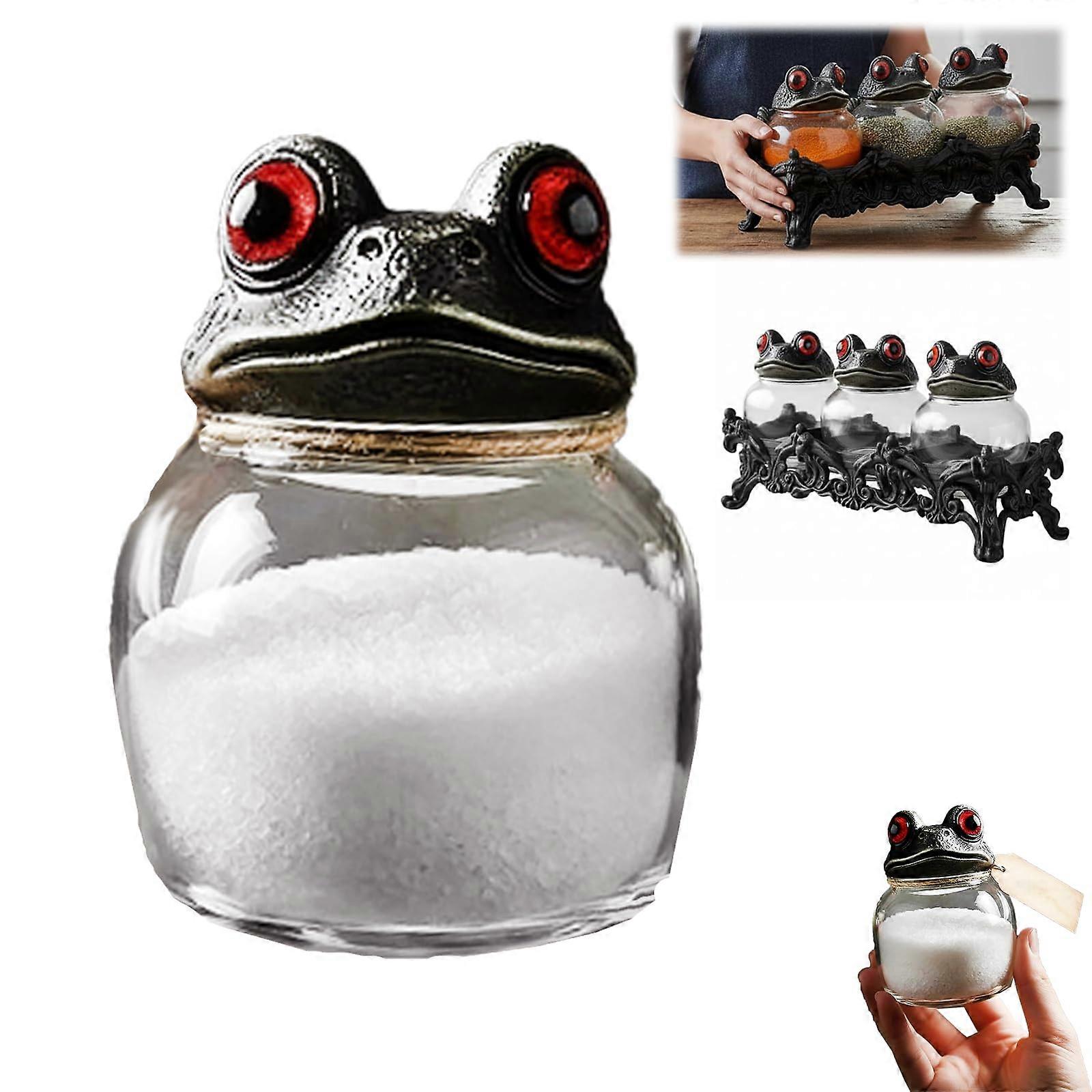 Handcrafted Witch Apothecary Jars with Gothic Frog Lid Design, Vintage Glass Spice Storage Set