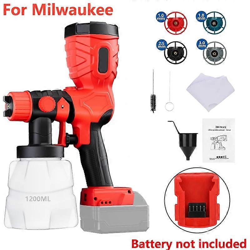 Cordless Paint Sprayer for Milwaukee 18V MAX Battery Spray Paint Gun w/1200ML + 200ML Reservoir Electric Paint Sprayer w/4 Nozzles 3 Patterns