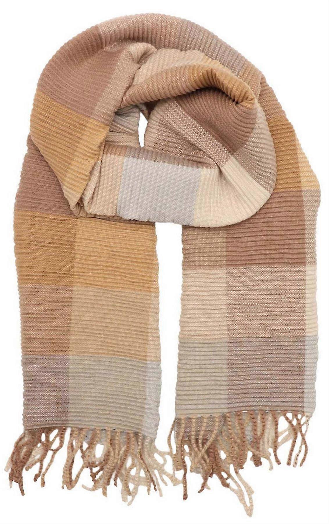 Zelly Pleated Detail Checked Scarf - Beige