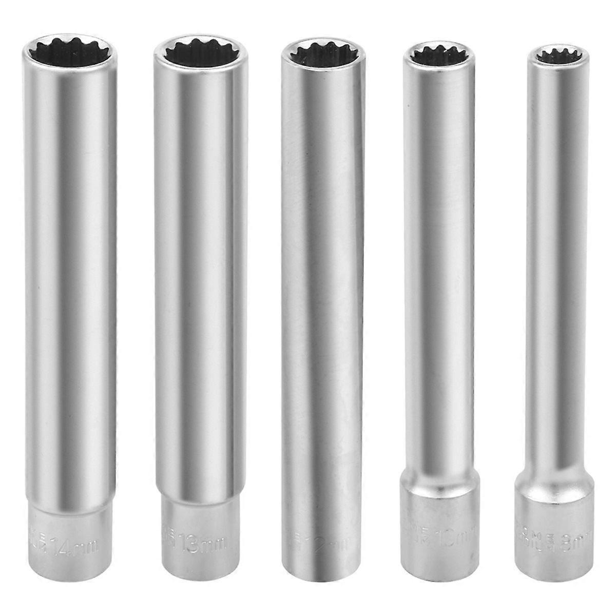 5PCS Deep Metric Socket Set, 3/8-Inch Drive Thin Wall Socket, 12PT 8-10-12-13-14MM - Extra Long Dee