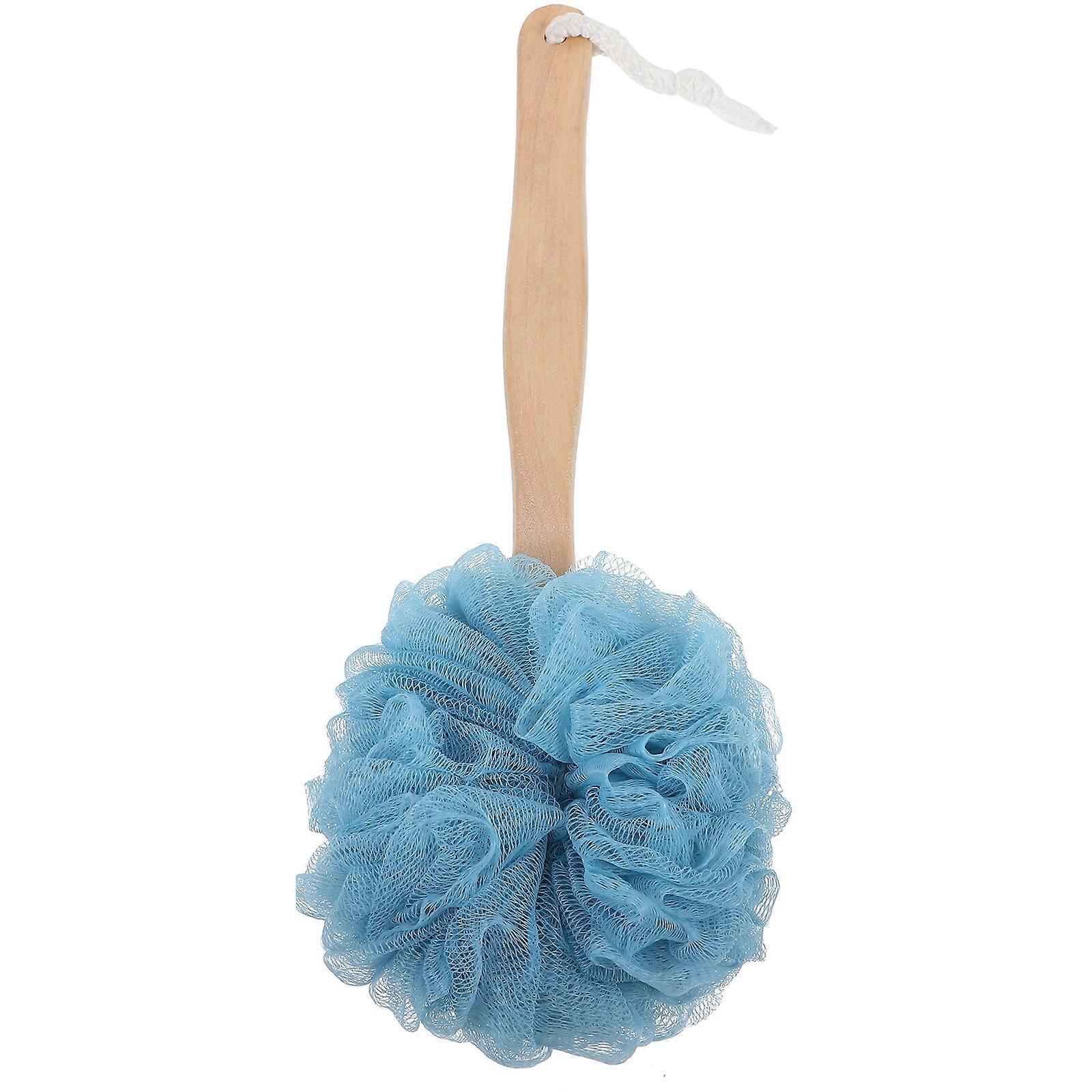 Bath Flower Wooden Long Handle for Bath Use Blue Sponge Ball