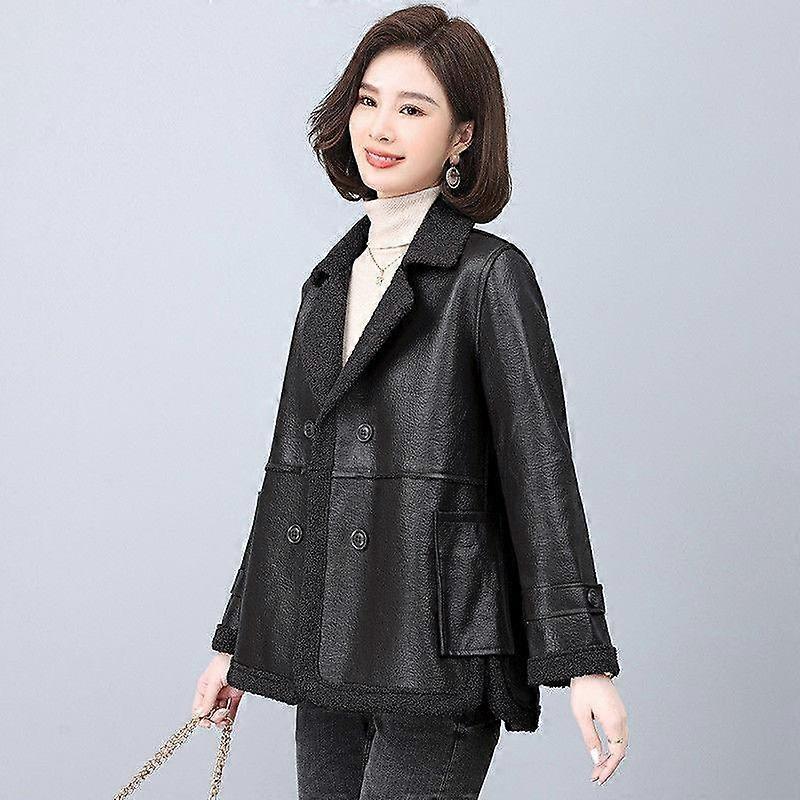 Thickened and Warm Jacket Double-sided Wear Leather Jacket with Wool Lining  Coat