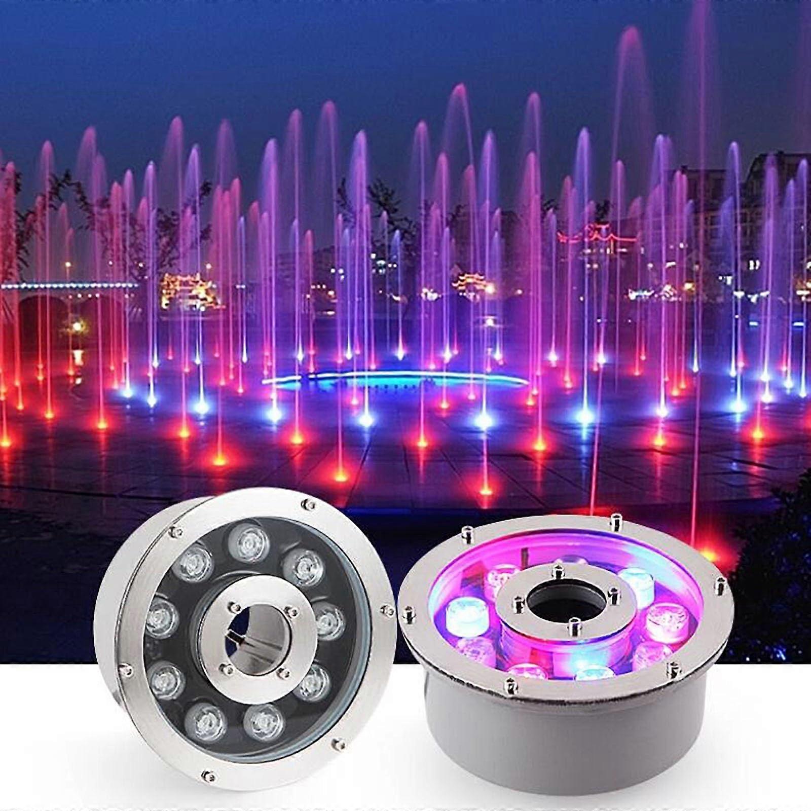 LED Underwater Fountain Light RGB, IP68 Waterproof 24V Stainless Steel Pond Spotlight Red 9W
