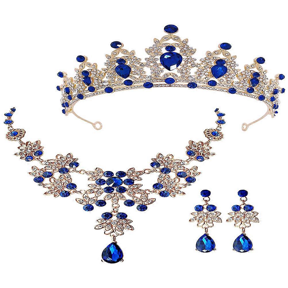 Blue Rhinestone Jewelry Set with Delicate Workmanship for Wedding Decor 1 Set