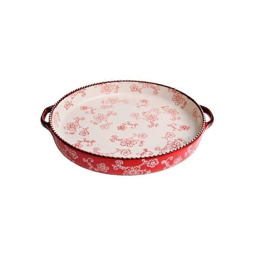 Ceramic Baking Dish Red Double Ear Oven Safe Casserole Tray  Temp Resistant Easy Clean