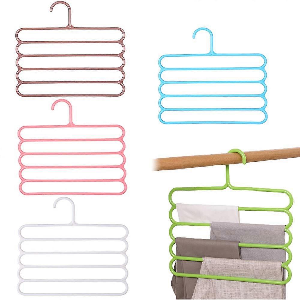 Pants Hangers 5 Pack Multi Layer Trouser Rack Space Saving Non Slip Jeans Organizer 5 Colors
