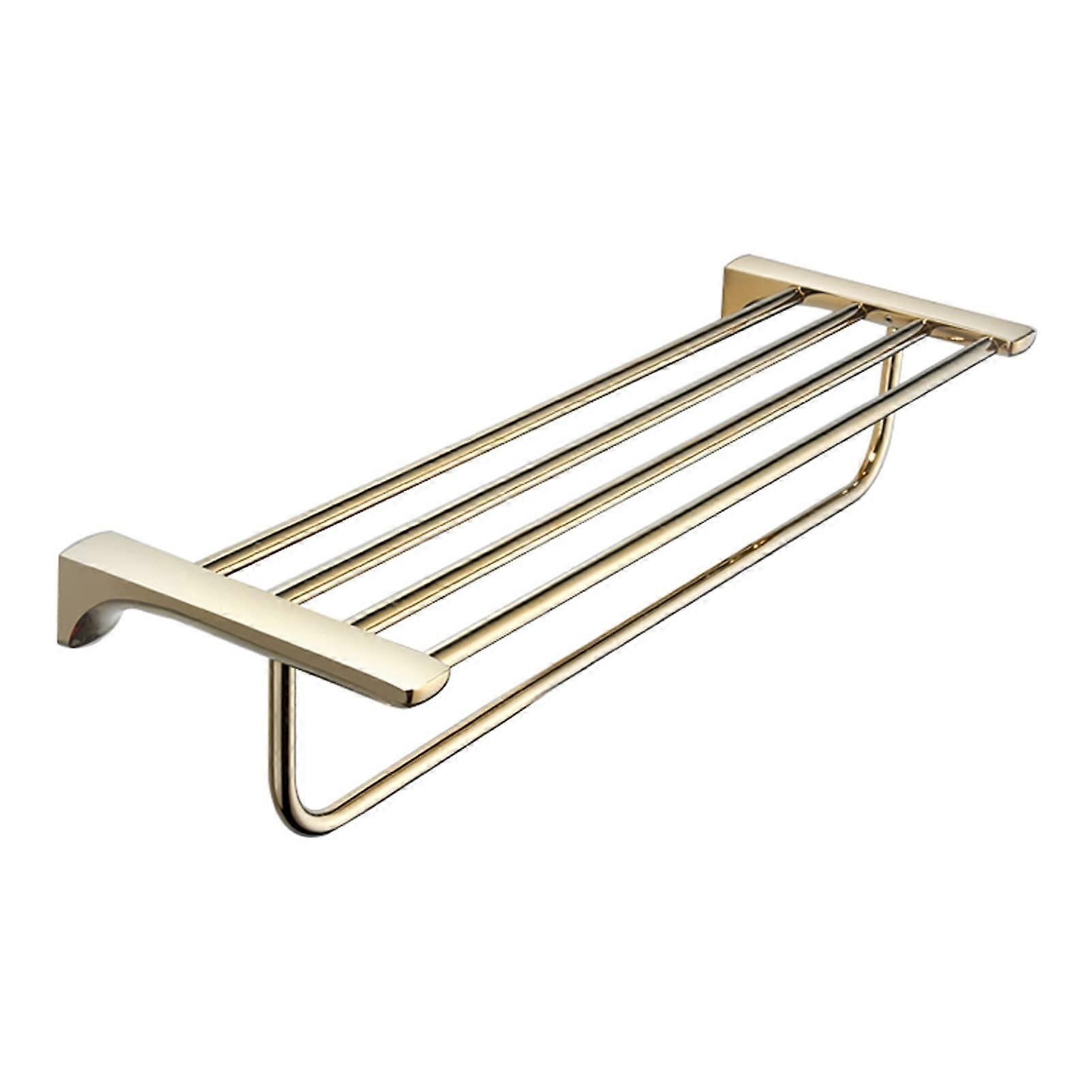 24 Inch Foldable Wall Mounted Double Bathroom Towel Rack Pale Gold SpaceSaving Holder