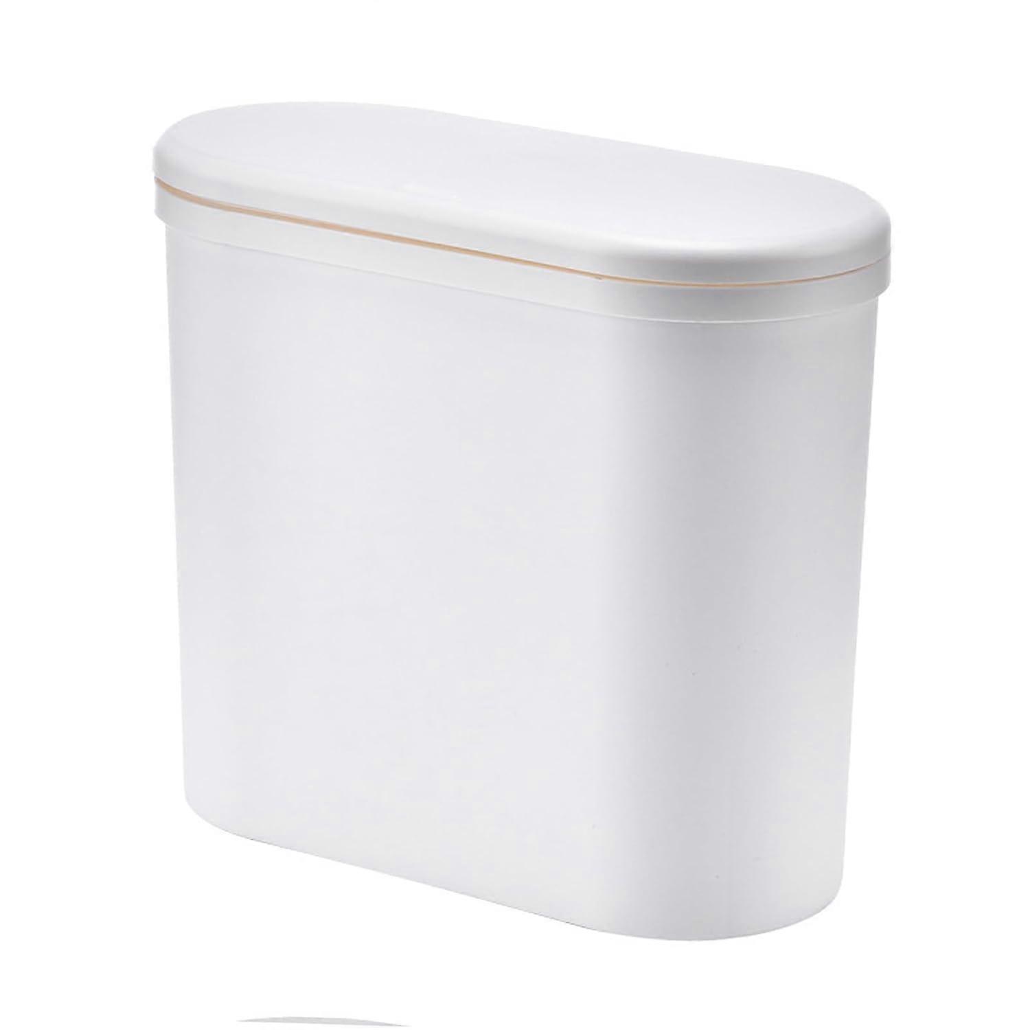 Slim Trash Can with Press Lid, SpaceSaving Plastic Garbage Bin for Kitchen or Bathroom 16.5x35cm