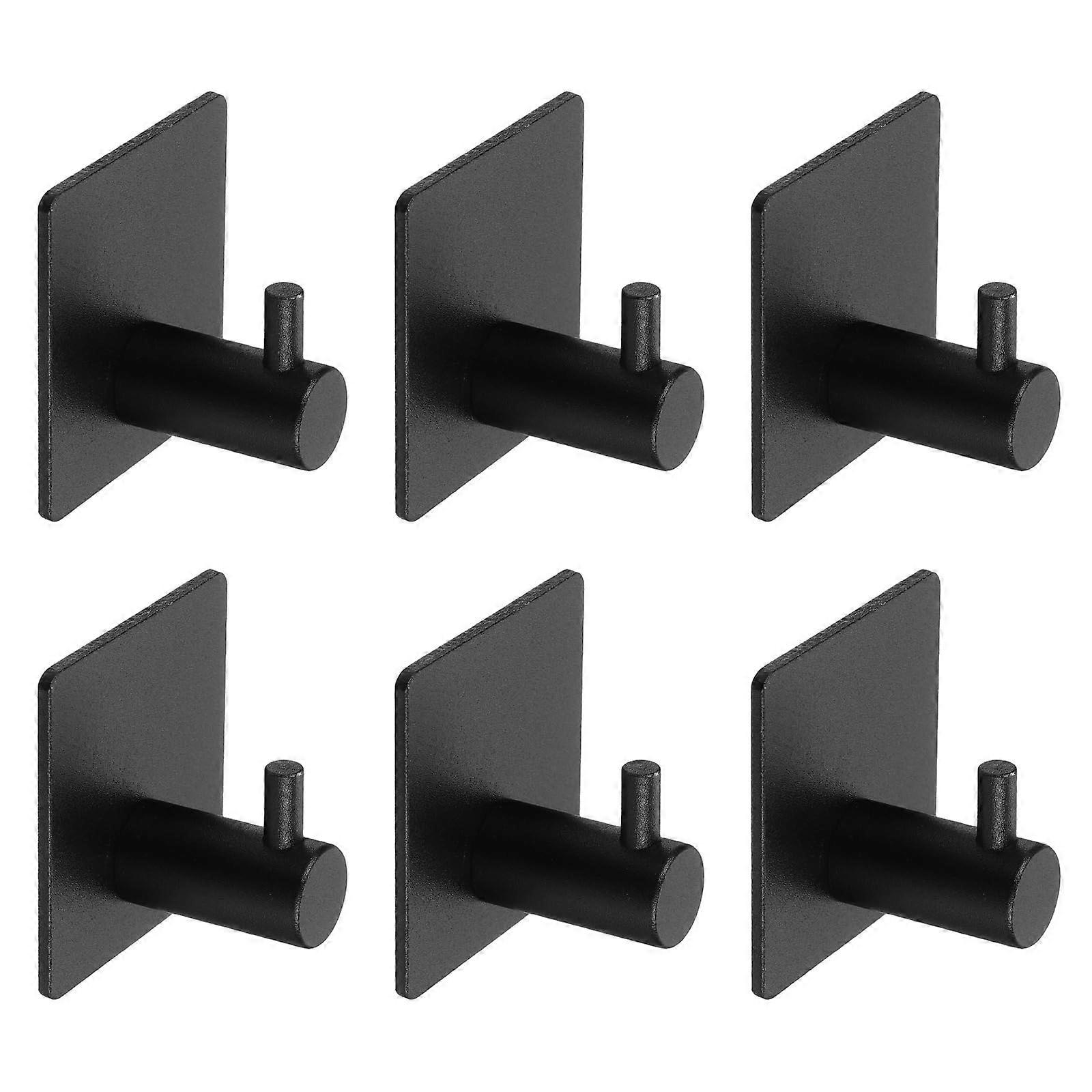 6 Pack SelfAdhesive Bathroom Towel Hooks, Black Rustproof Wall Hooks for Towels and Robes