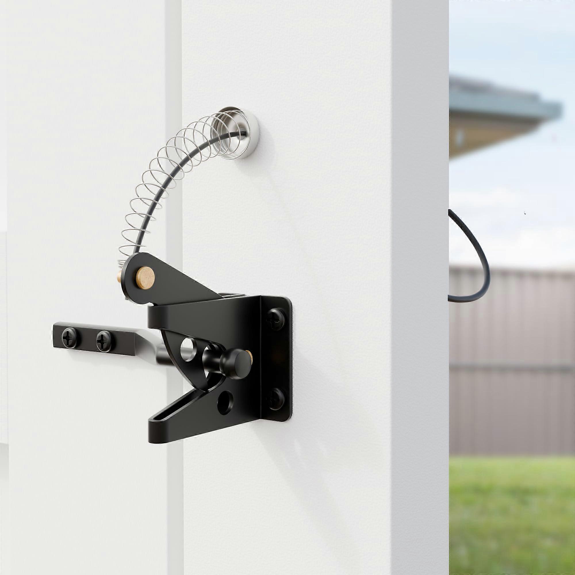 Self Closing Gate Latch with Cable, Gravity SelfLocking, Padlock Hole, for Wooden or Vinyl Gates, Black