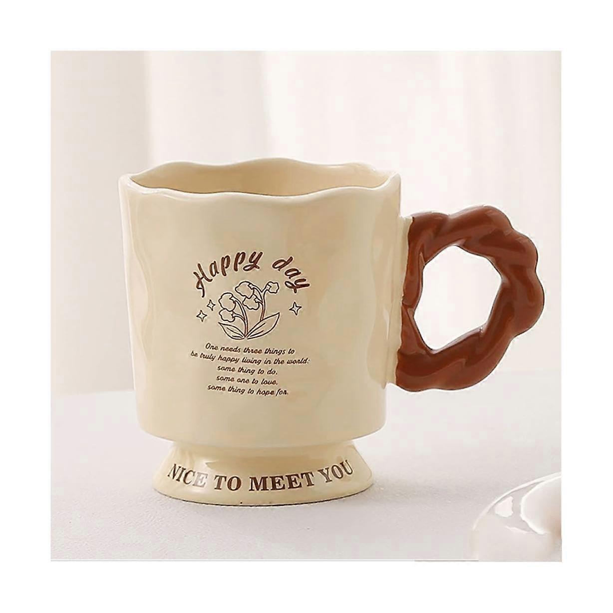 Ceramic Coffee Mug 400ml Khaki Rustic Style Large Tea Cup with Ergonomic Handle and NonSlip Base