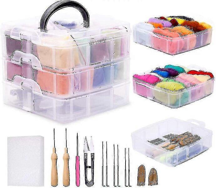 Wool Felt Tool Set 24 Color Rainbow Wool with Basic Tools Beginner Handcraft Making Kit