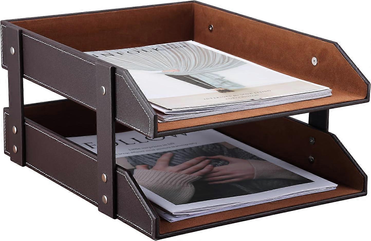 A4 2-Tier Leather Desk File Letter Tray