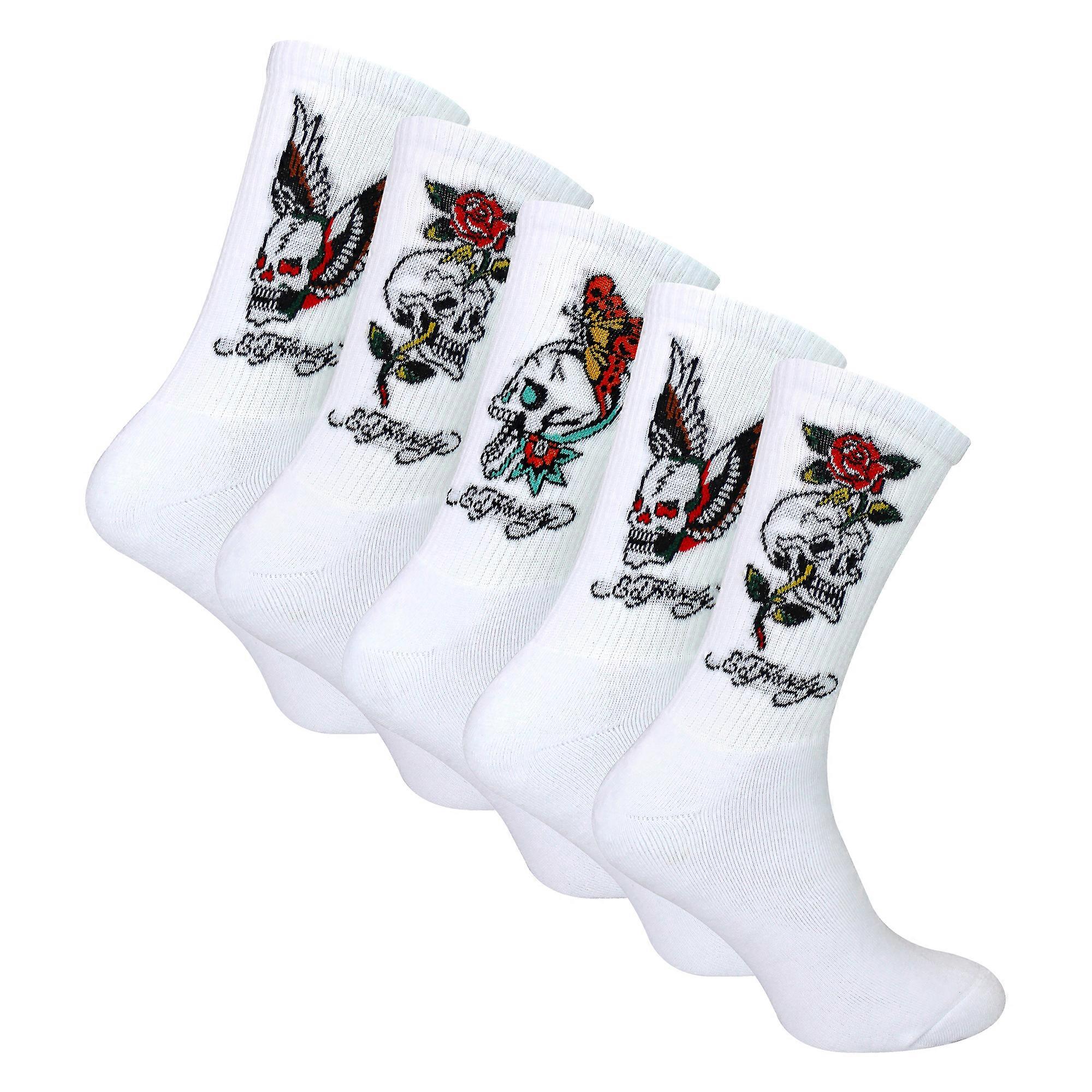 Ed Hardy - 5 Pairs Mens Breathable Crew Socks - Novelty Patterned