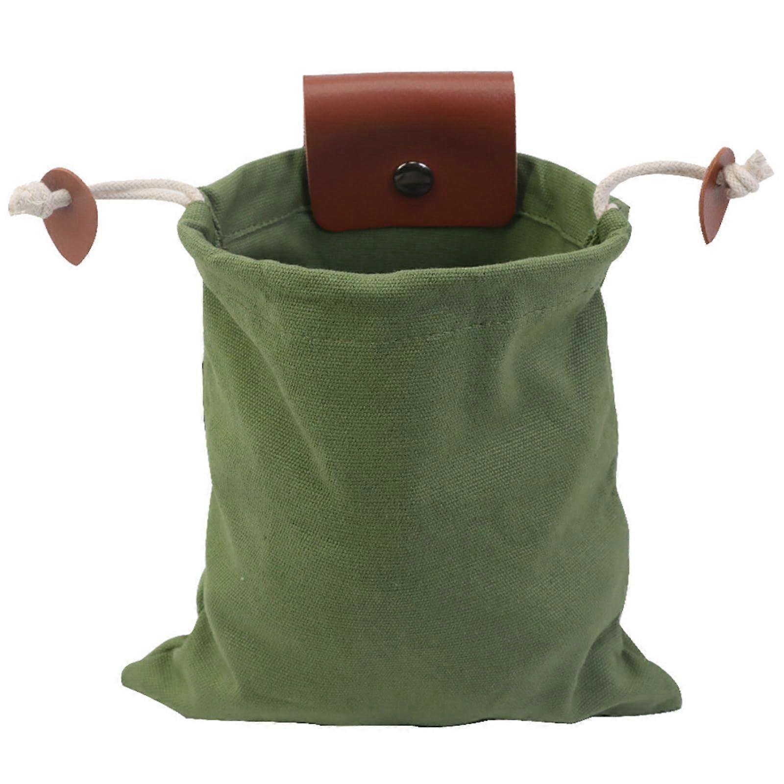 Foraging Bag Canvas Belt Pouch with Drawstring Closure Foldable PU Leather for Hiking and Camping