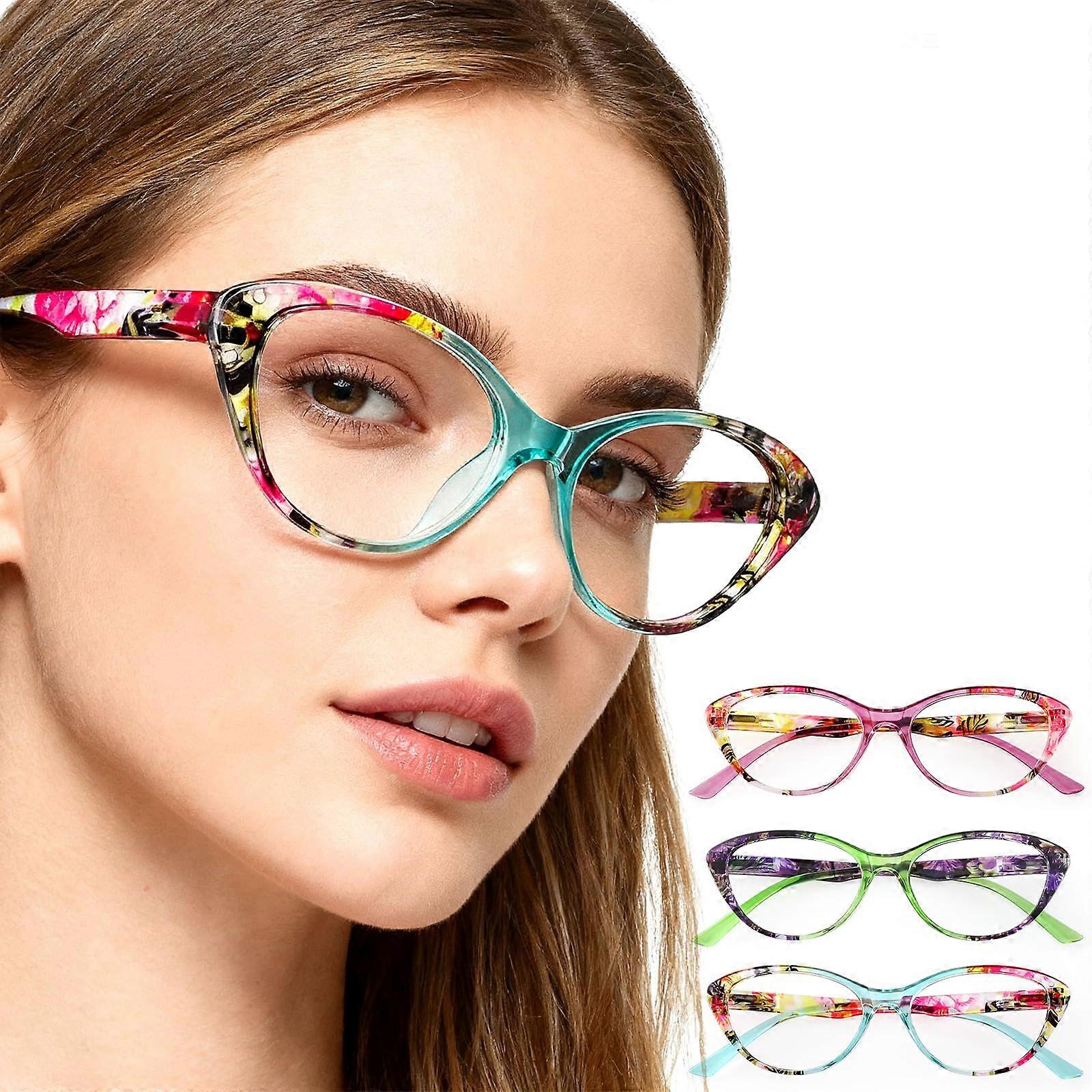 Cat Eye Reading Glasses for Women +1.75 Blue Light Blocking 3 Pack Stylish Magnifying Computer