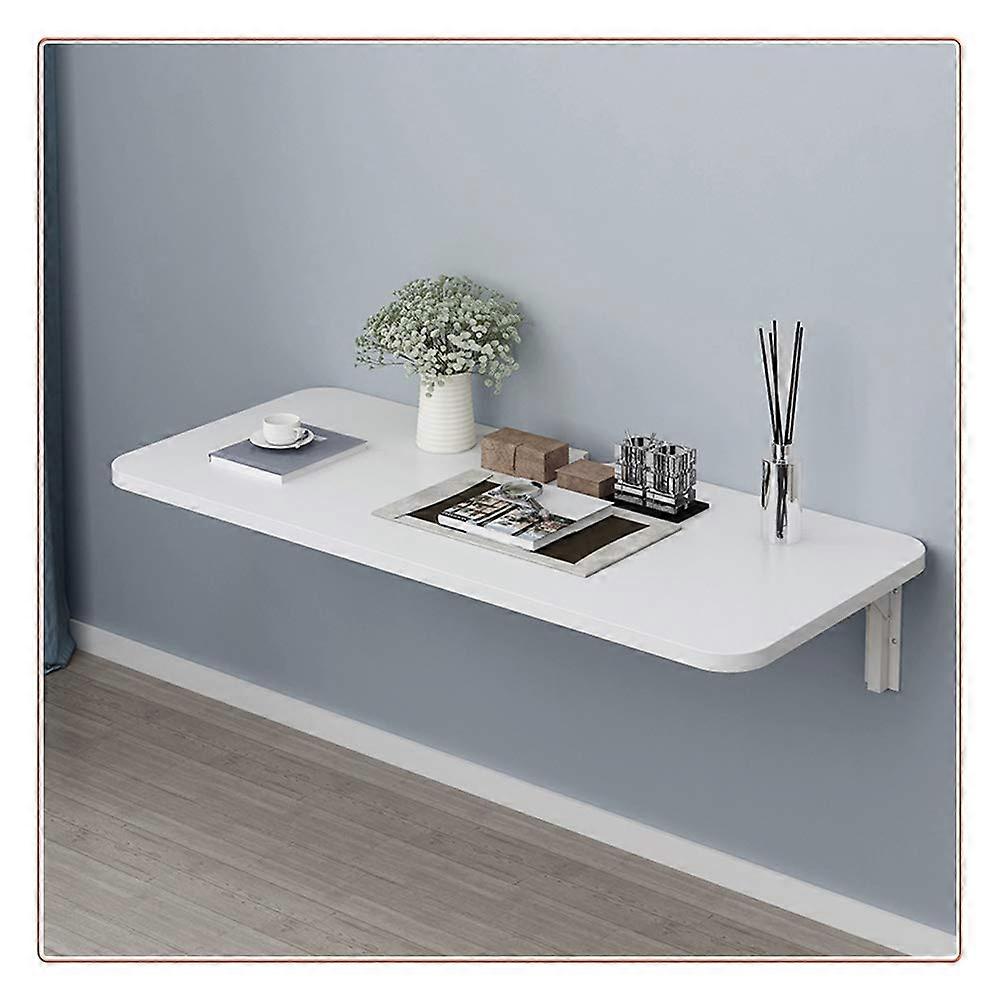 Wall Mounted Folding Table with Space Saving Design for Kitchen or Office, White Foldable Desk