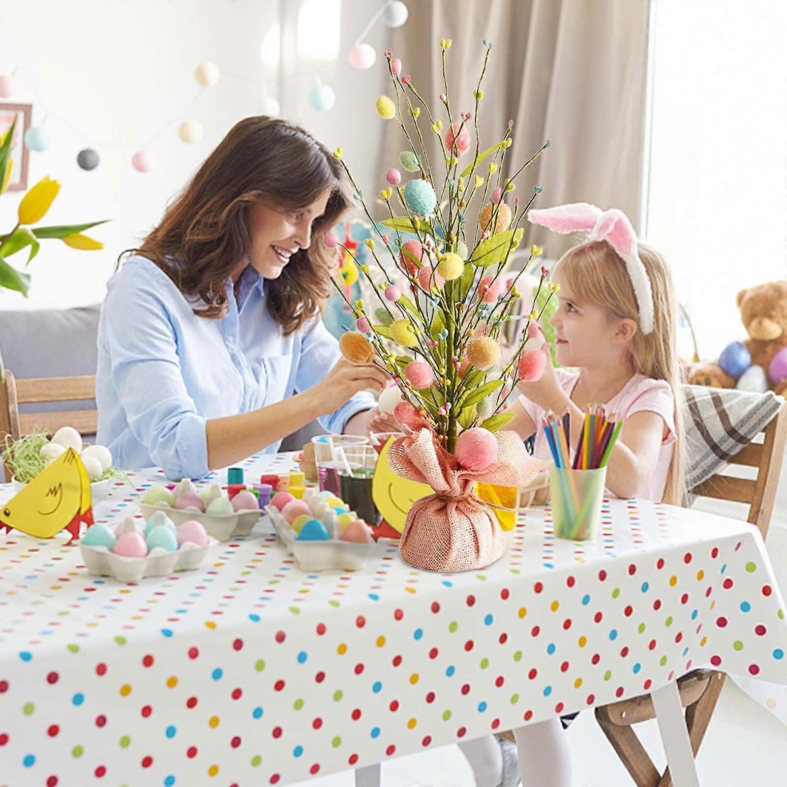 Easter Eggs Tree with LED Lights, 17.7" Artificial Desktop Tree for Home, Kitchen & Dining Table Decor (E)