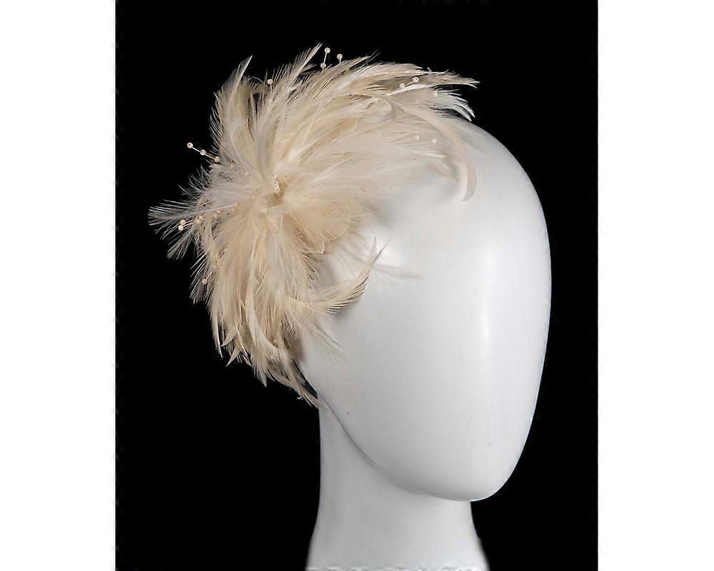 Champagne custom made feather fascinator comb 4814CHM