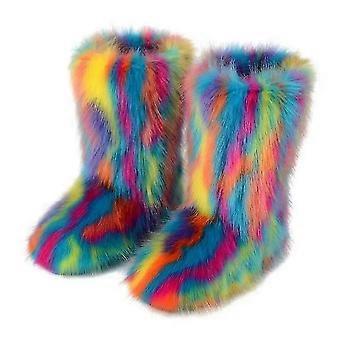 Women's Faux Fur Boot Comfortable and Soft Mid-Calf Boots Outdoor Flat Shoes with Thermal Lining Faux Fur Boots Gift for Women