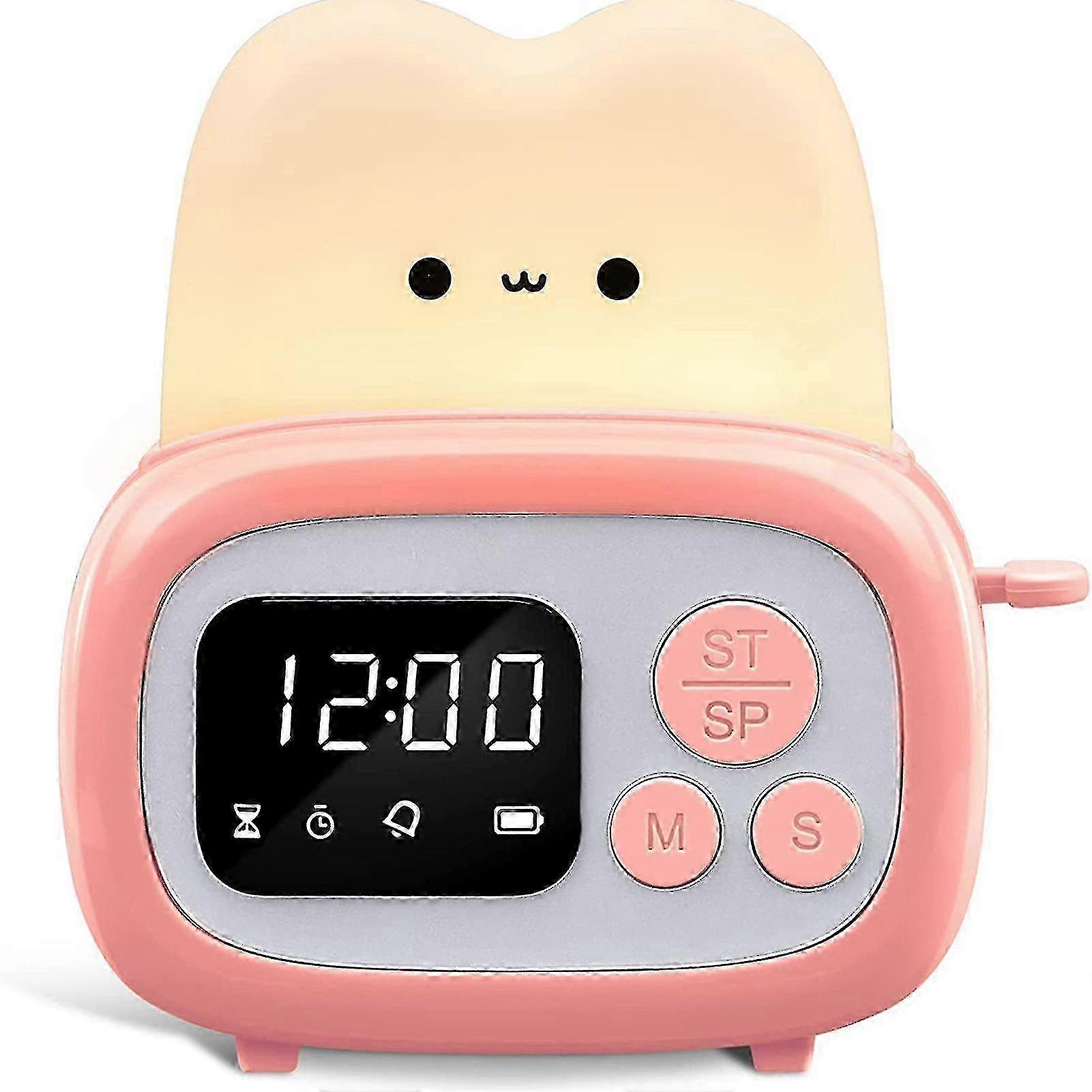 Cute Timer Clock Toaster Lamp USB Charging Bedside Night Light LED Digital Table Clock Alarm