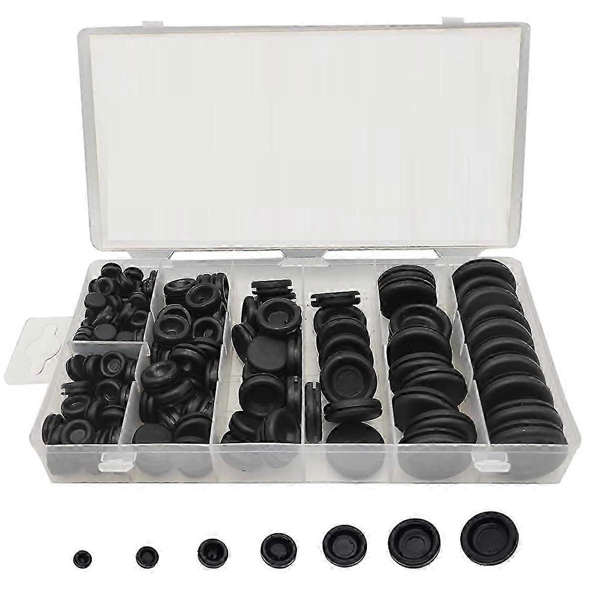 Compatible with200Pcs 7Sizes Rubber Grommet Assortment Kit
