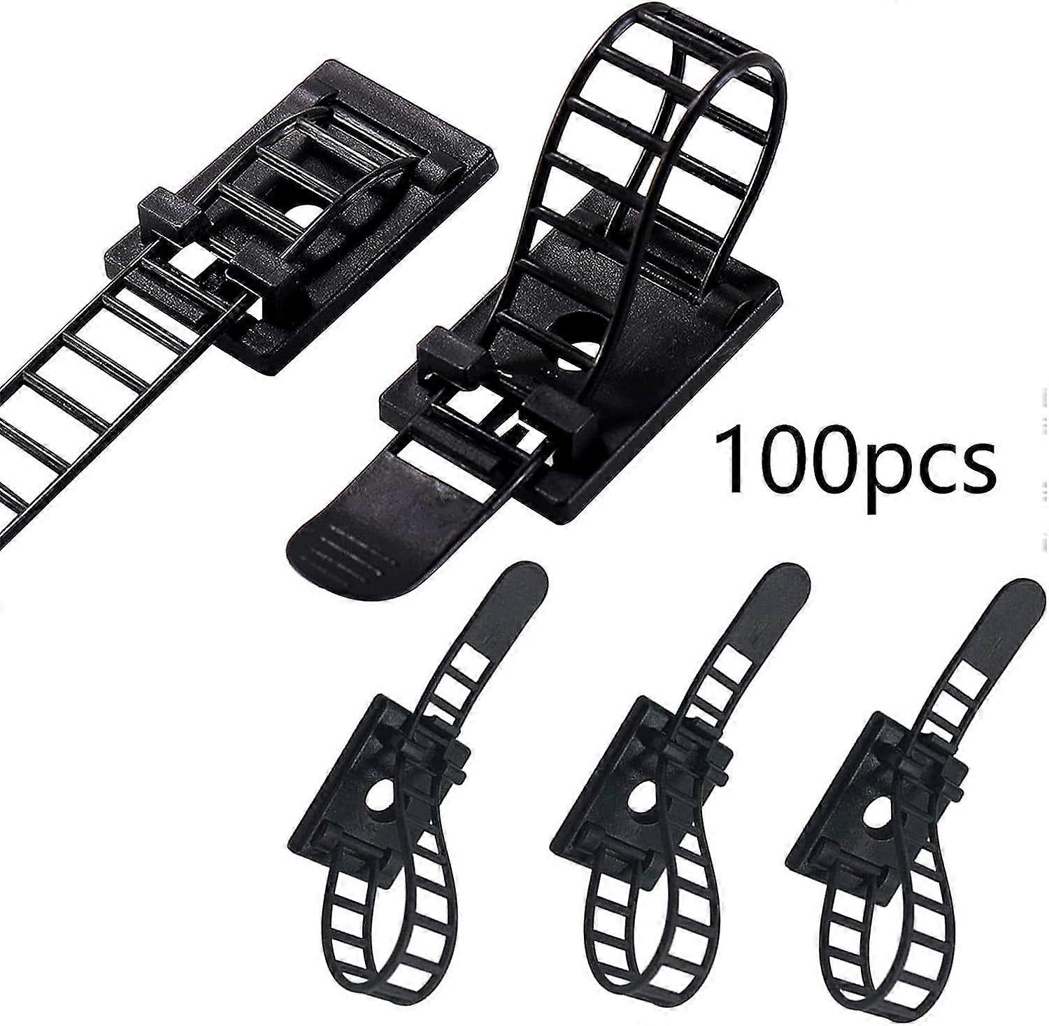 100Pcs Adhesive Cable Management Clips Adjustable Cable Strap Ties Wire Clips