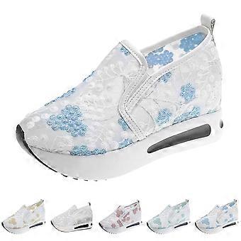 Modstep Modesneakers för kvinnor 2026 Blommig broderi Andningsbara spetsskor Sommar Slip on Platå Kilsandaler Blå 6