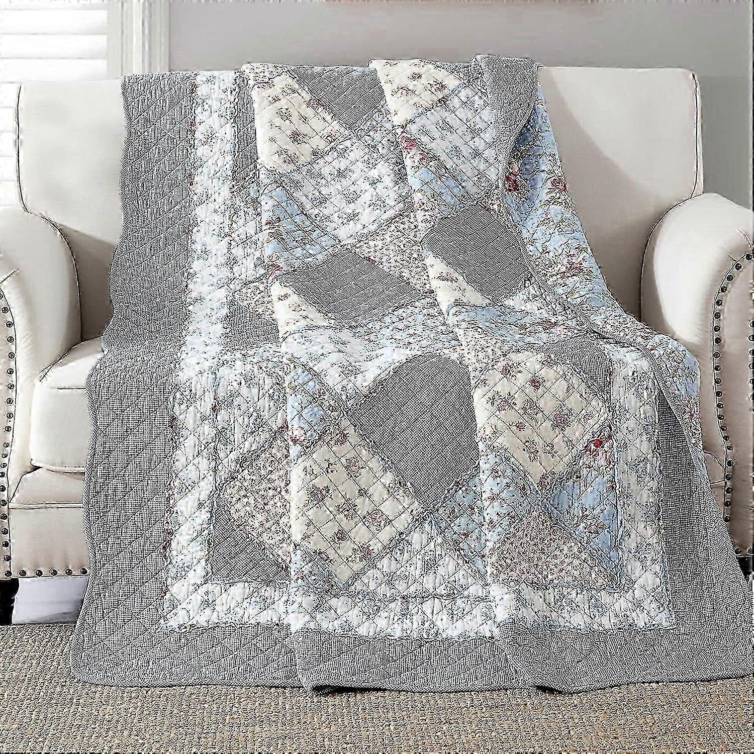 Bomullsquilt för nordiska sovrum med blå patchwork-estetik SF