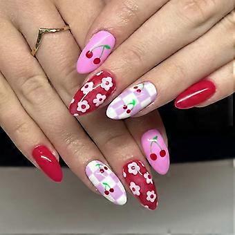 Almond Press on Nail Glossy Fake Nail Stick on Nail in 12 Sizes,24Pcs French Nail Tips for DIY Nail Art Decorations