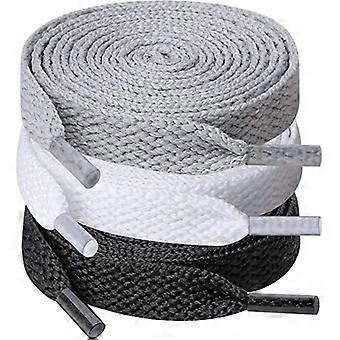3 pares de atacadores, atacadores planos de 8mm de largura, para sapatilhas, corrida, adultos, crianças preto e branco e cinzento