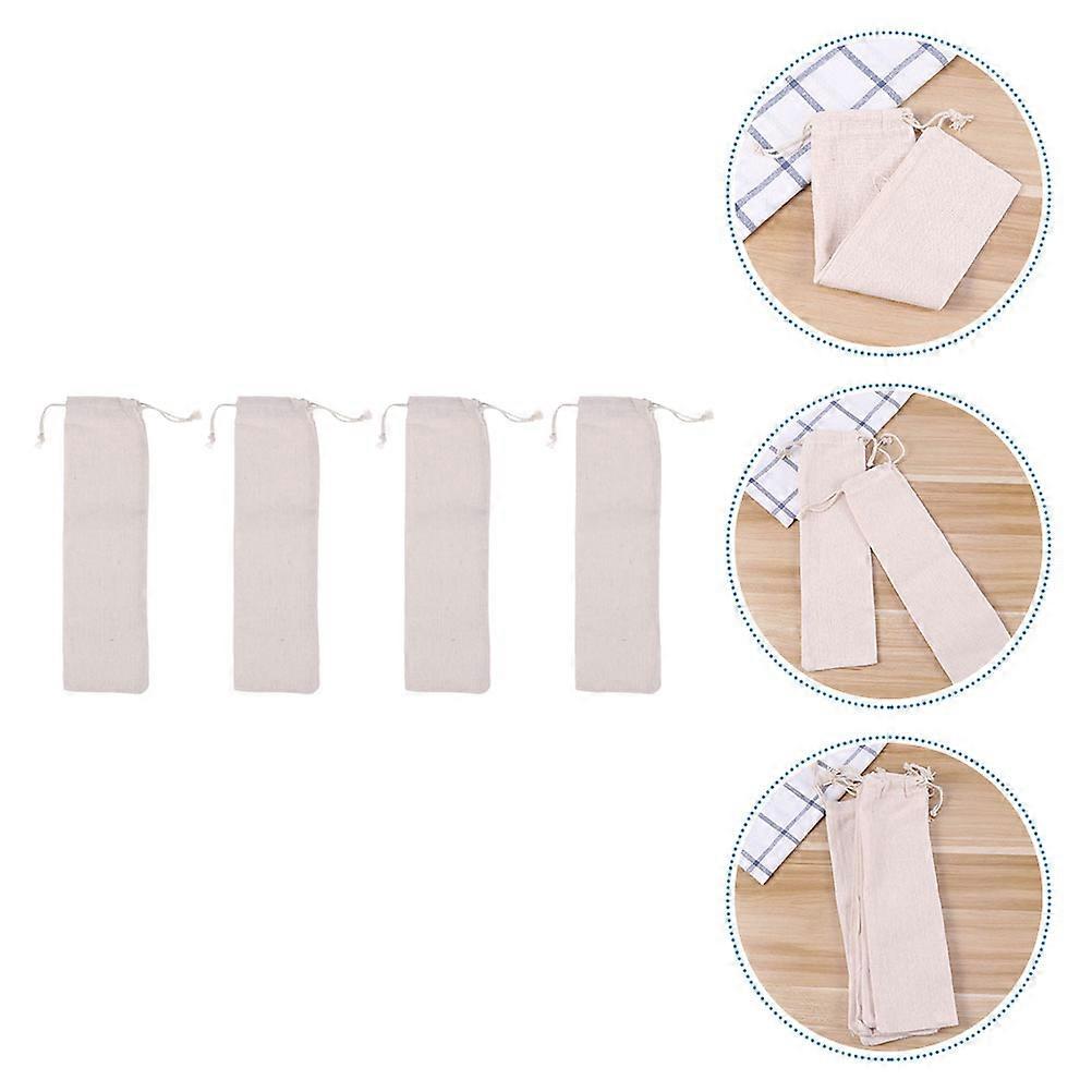4st rostfritt stål dricksugrör bärväskor förvaringsväskor (beige)