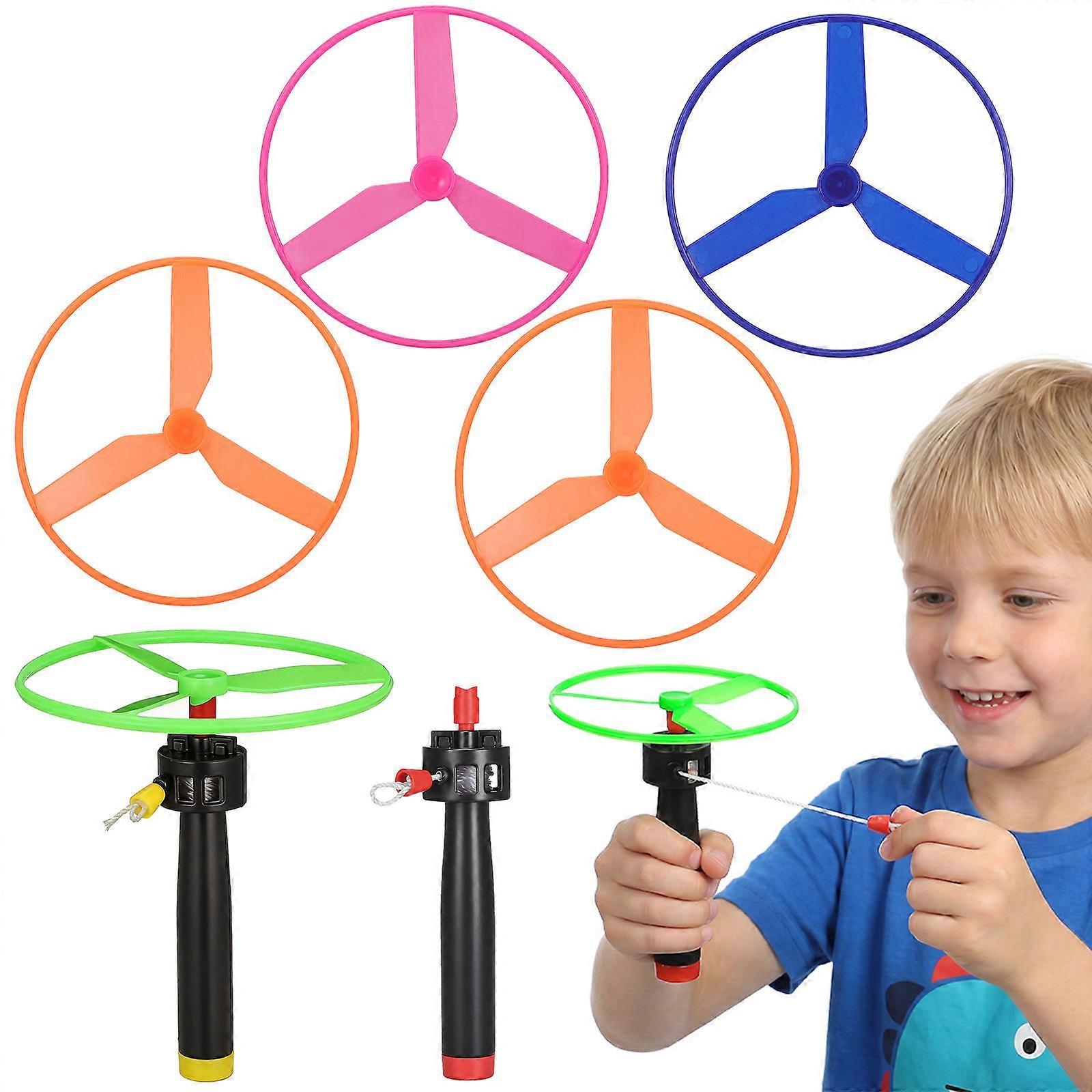 1 Set Propeller Toy Pull String Flying Saucers Outdoor Interactive Training Toy