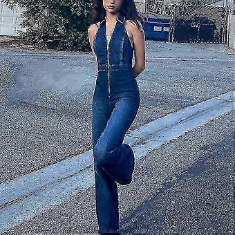 Sleeveless Wide-leg Denim Jumpsuit Women Summer Casual Tourism Wear