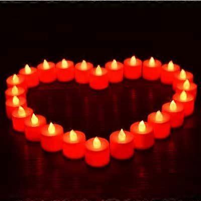Lot de 12 bougies chauffe-plat LED romantiques pour une soirée romantique (Saint-Valentin, anniversaire, mariage, lune de miel) (Rouge)
