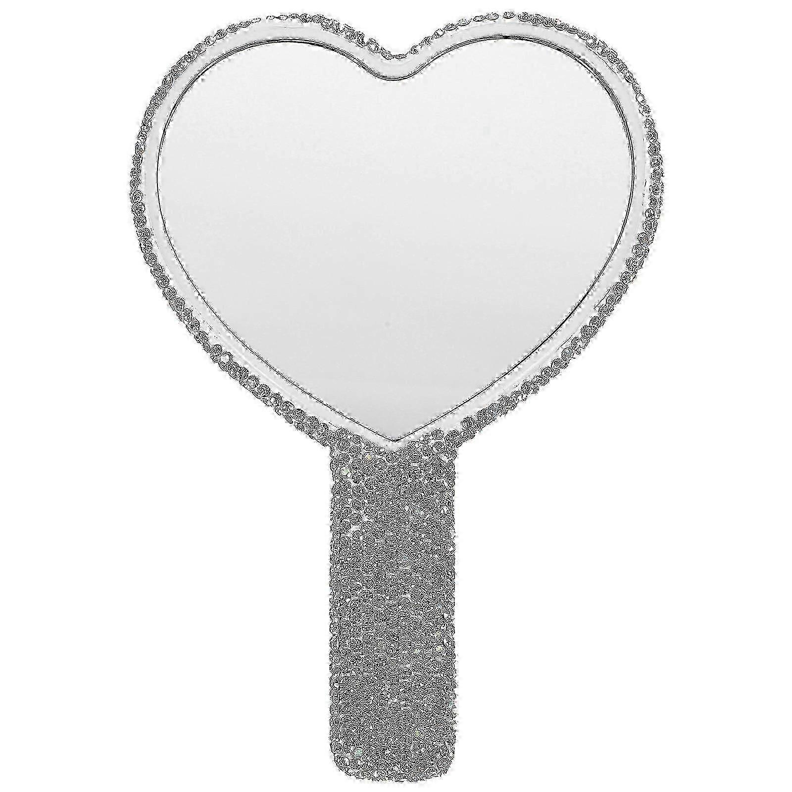 Heart Shape Compact Mirror Rhinestone Travel Touch Ups High Definition Reflection 1Set